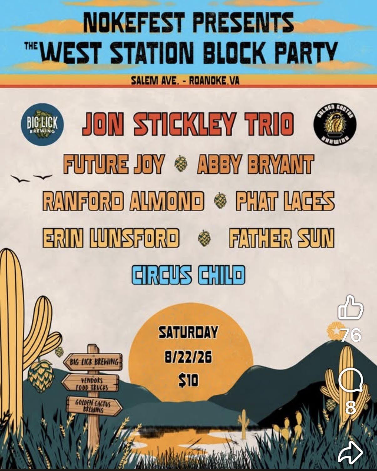 The West Station Block Party in Roanoke, VA,  August 22, 2026.